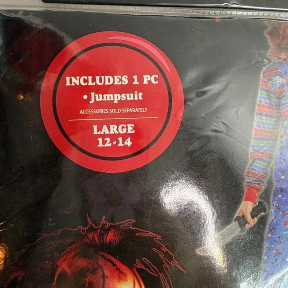 Chucky Child Costume Jumpsuit Large 12 14 Good Guys Horror Halloween Kids - Picture 3 of 8